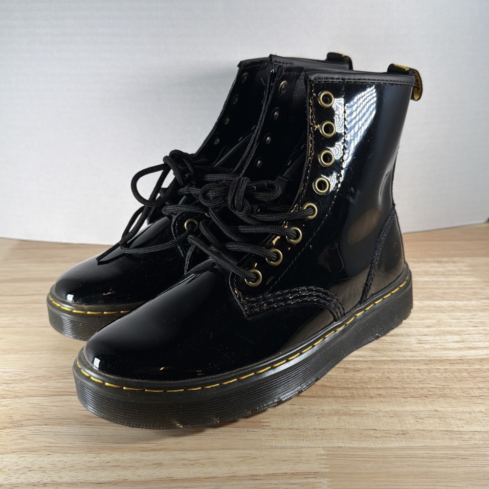 Dr. Martens Zavala Patent Leather Combat Boots Black Women's 6